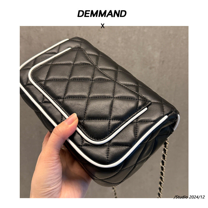 2025夏季新款菱格绣线单肩包小众百搭小香风链条包洋气小方包女包