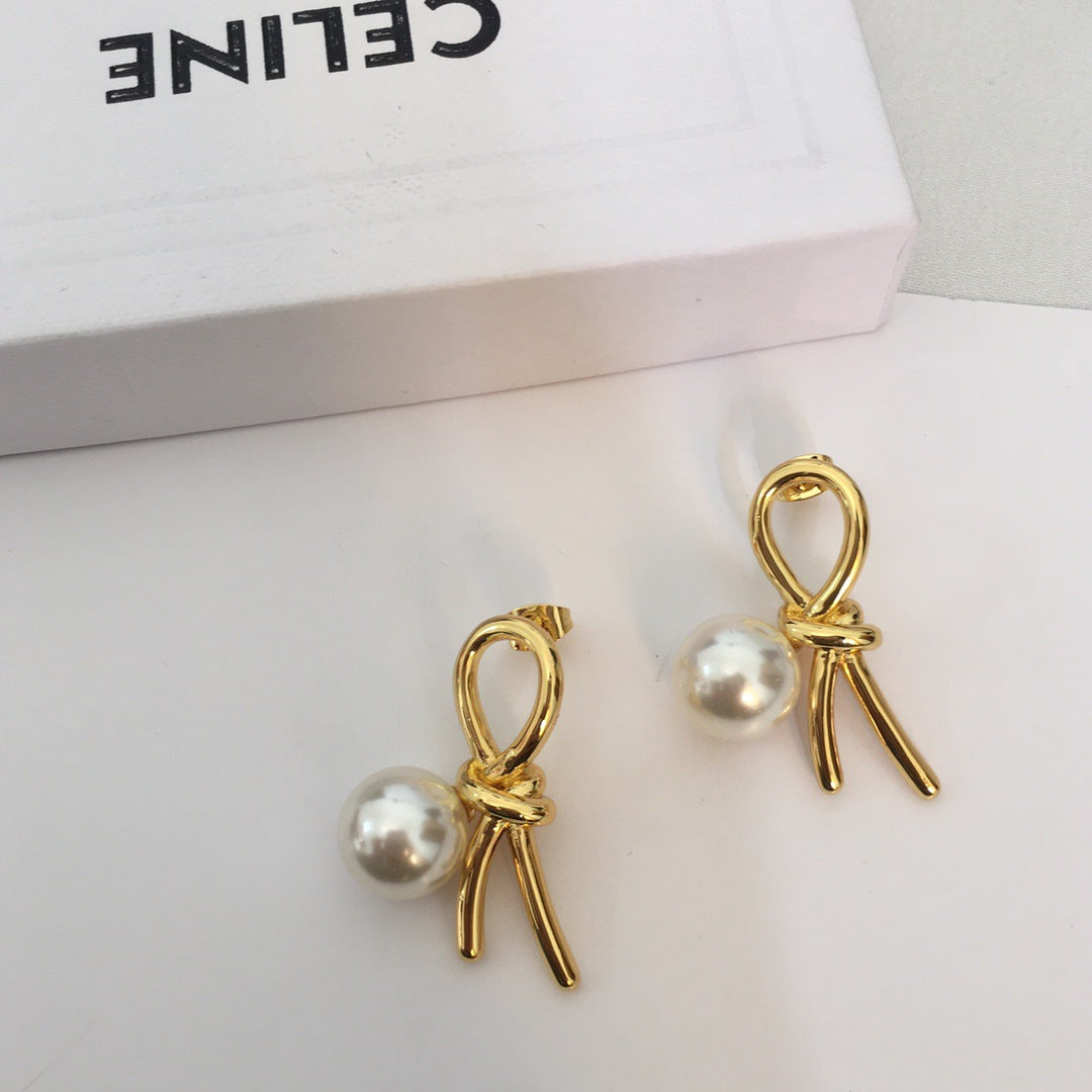 赛林家23新款打结耳钉女珍珠高级感个性气质冷淡风绳结耳环
