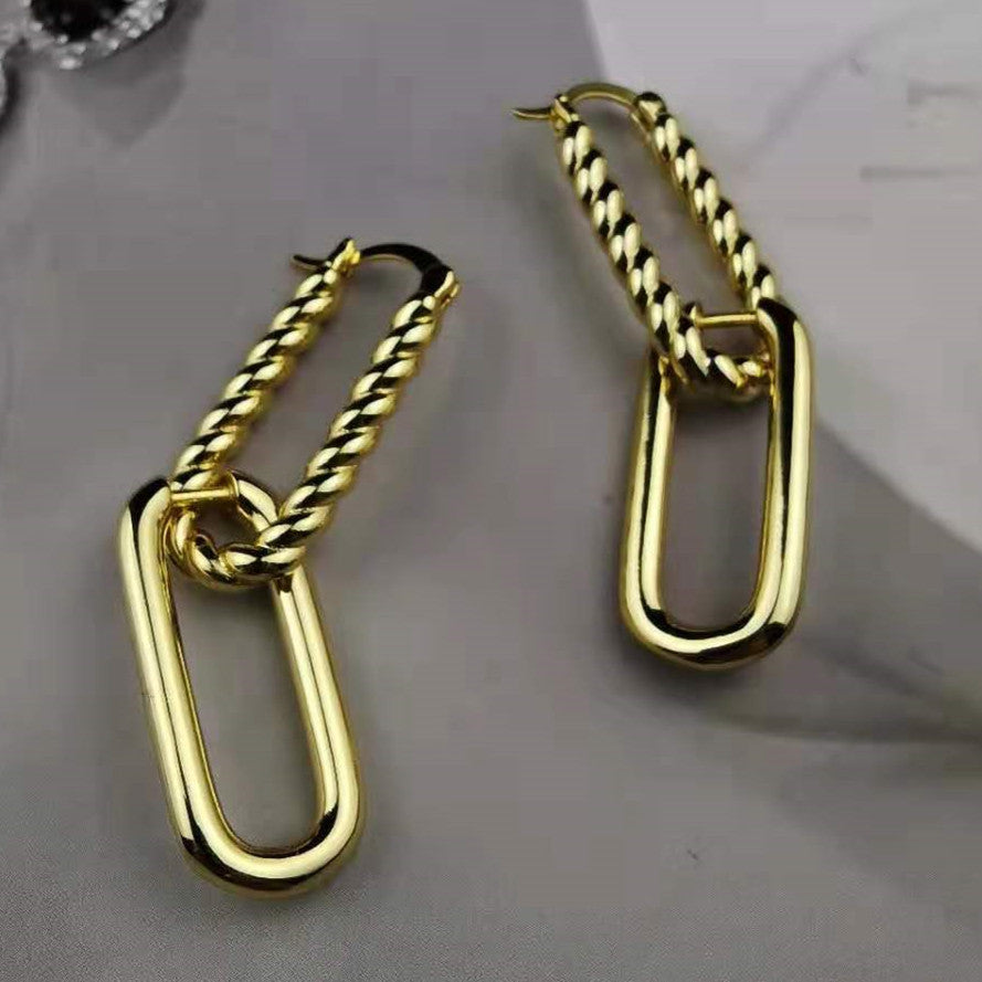 赛家欧美金色麻花耳环女气质耳饰个性小众设计高级感经典两戴耳圈