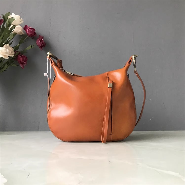 直播新款复古时尚马鞍包包女植鞣牛皮软皮质感小众设计单肩斜挎包