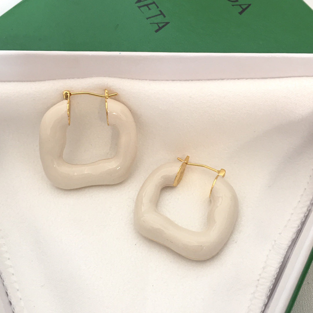 BV家21新款珐琅不规则U形耳环女高级感气质重工彩色几何形耳扣