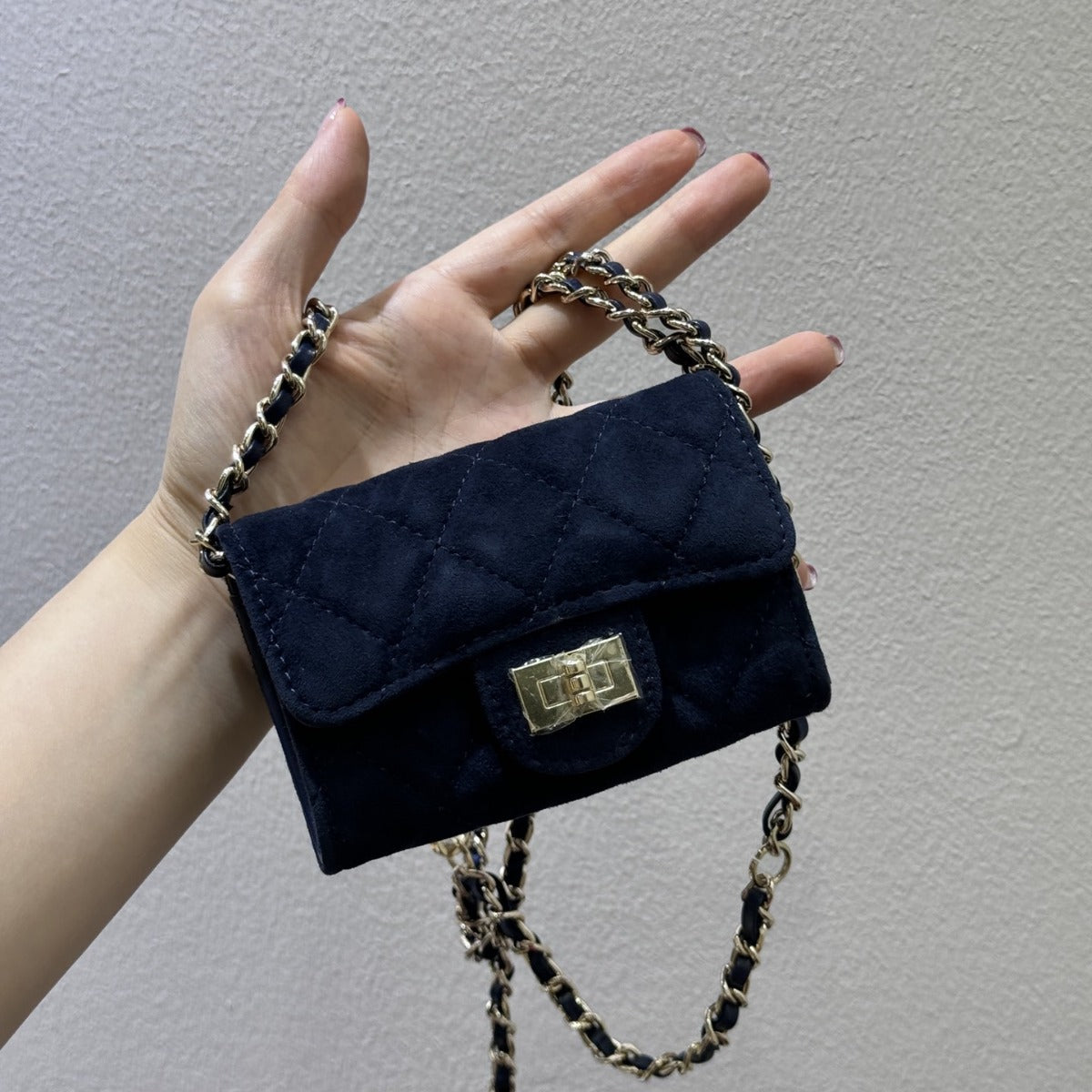 头层牛皮磨砂mini小方包卡包钱包腰包多功能菱格链条包迷你口红包