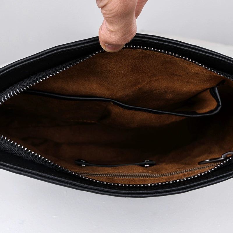 X&BV单肩包男真皮斜挎包竖款商务休闲时尚牛皮编织公文包男小背包