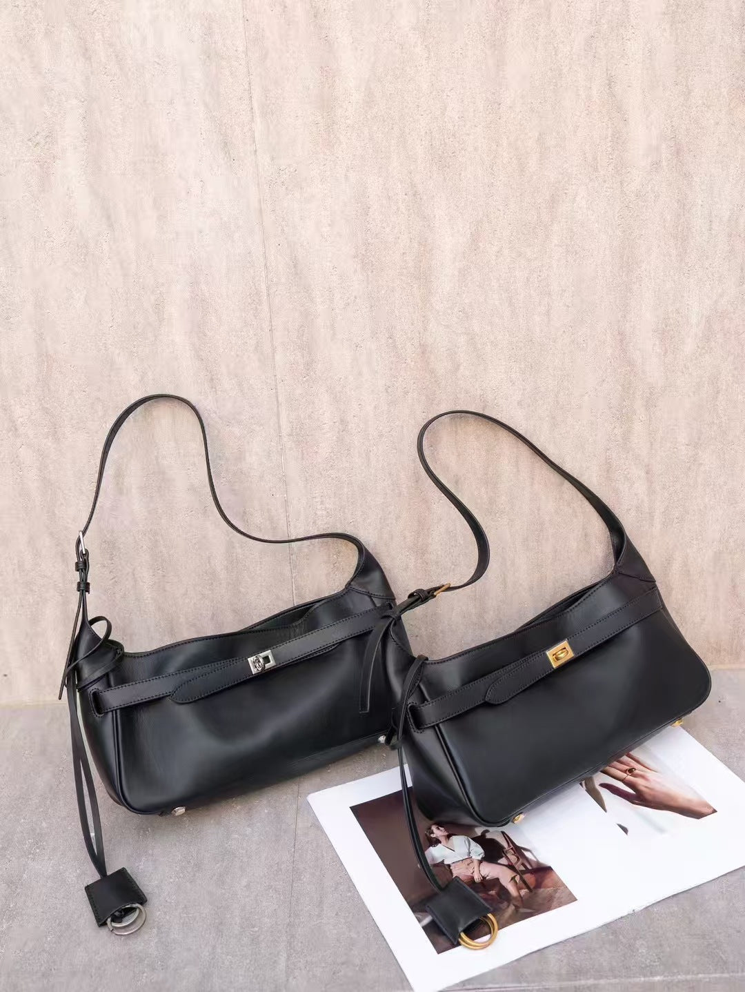 锁扣托特包水桶包2025新款大容量复古通勤单肩斜挎高级感腋下女包