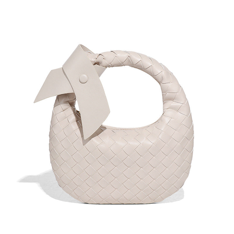 2025跨境新款手工编织牛角包时尚百搭手提女包质感休闲复古饺子包