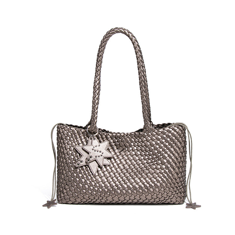 跨境新款枪枪手工编织女包潮流单肩腋下包质感休闲手拎子母托特包