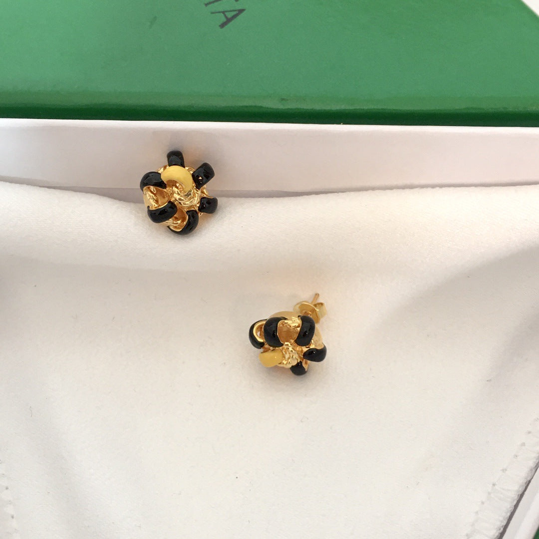 BV家22新款花朵珐琅耳钉女高级感气质滴釉几何小花拼色耳环