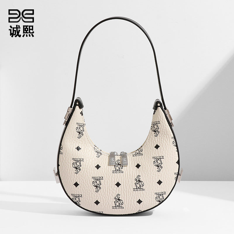 时尚潮流简约小众女单肩手提包质感流行月牙包新款兔兔兔子新月包