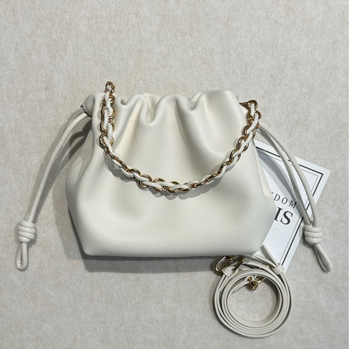 新品褶皱牛皮云朵包新中式抽绳福袋包时尚链条腋下包单肩斜挎小包