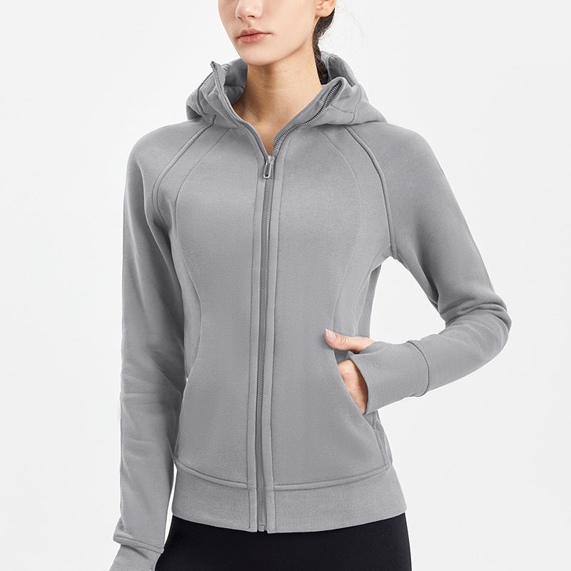 新款瑜伽服外套秋冬女透气抑菌拉链户外运动健身弹力连帽卫衣上衣