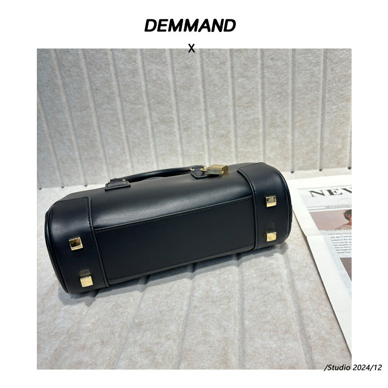 婉云质感真皮2025新款单肩斜挎包迷你复古手提保龄球包小众设计