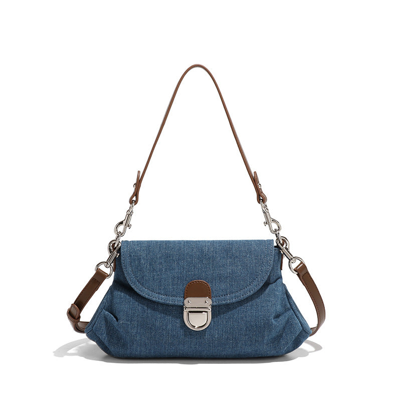 原创设计韩版手提信封包软面牛仔布单肩腋下包百搭大容量斜挎女包
