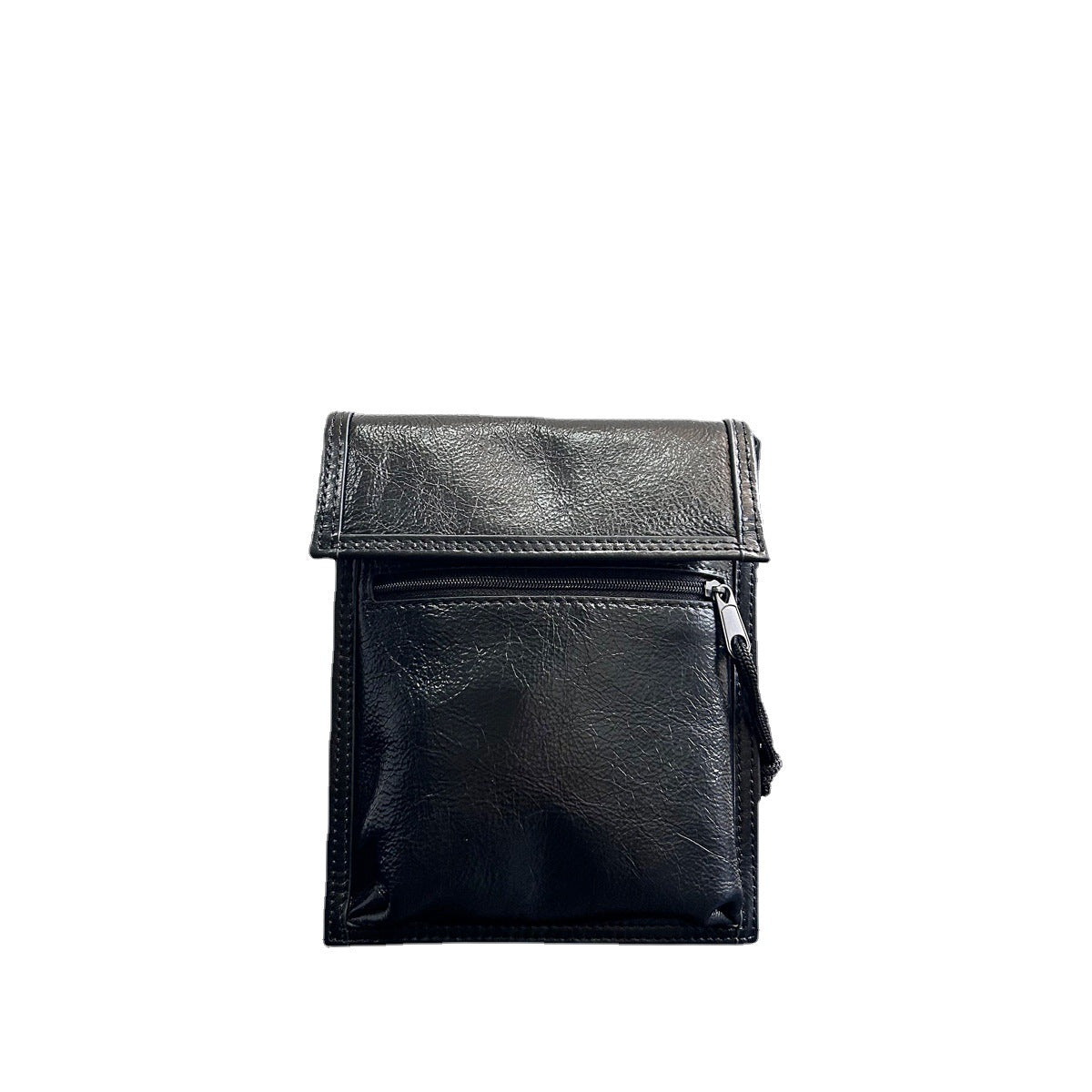 真皮手机包女斜挎包褶皱油蜡牛皮女包翻盖休闲时尚抽绳小包包竖款