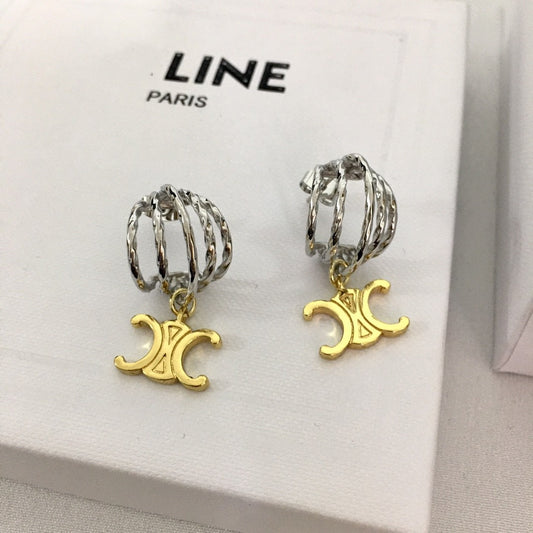 赛林家新款凯旋门耳钉女高级感个性气质拼色黄铜镀金灯笼耳环