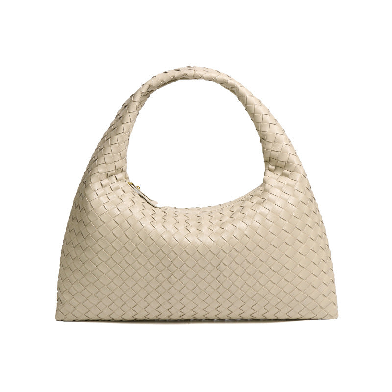 通勤百搭大容量复古手提女包质感休闲单肩腋下包时尚手工编织包包