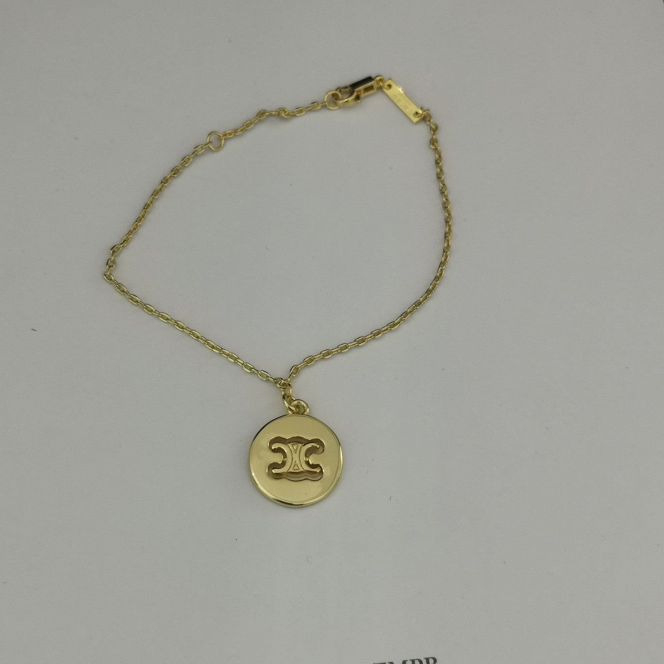 CE风22新款黄铜镀金圆片凯旋门吊坠项链女手链耳环气质光面锁骨链