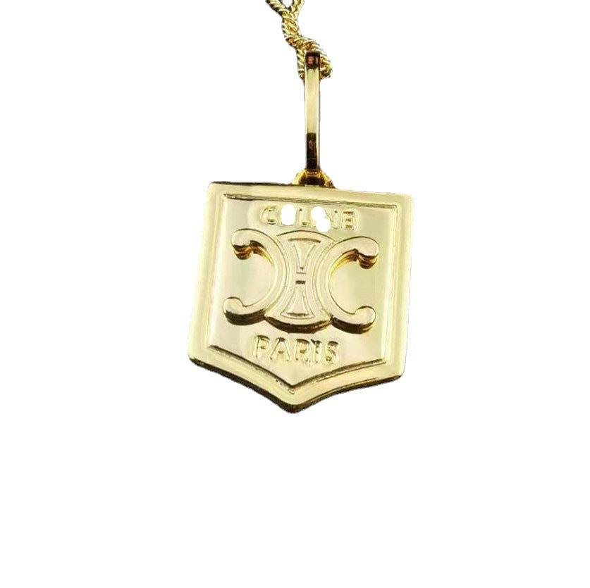 赛家欧美法式潮牌cel风凯旋门盾牌金币复古项链女时尚气质锁骨链