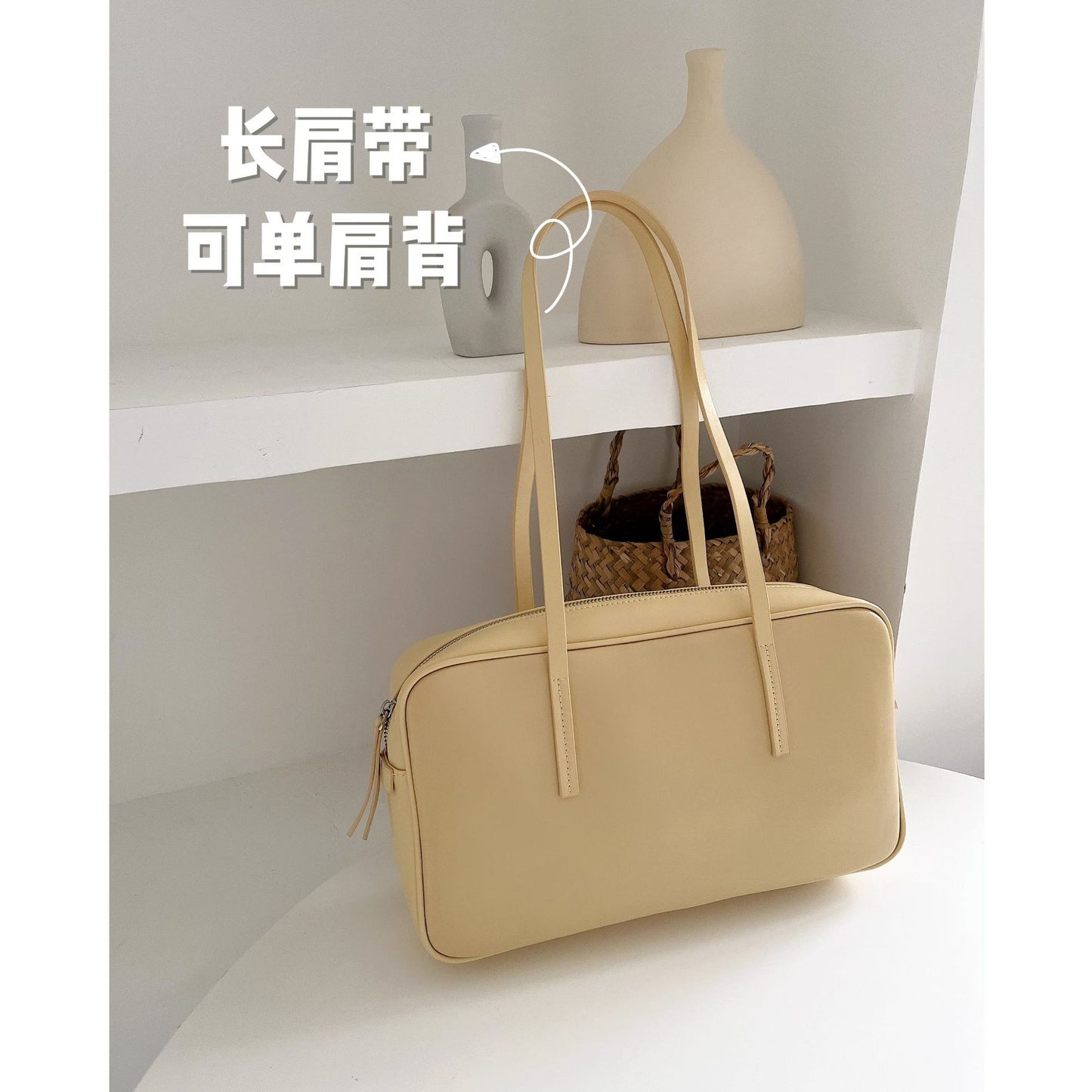 JK制服春夏高级感ins波士顿枕头包牛皮单肩斜跨大容量 无痕代发