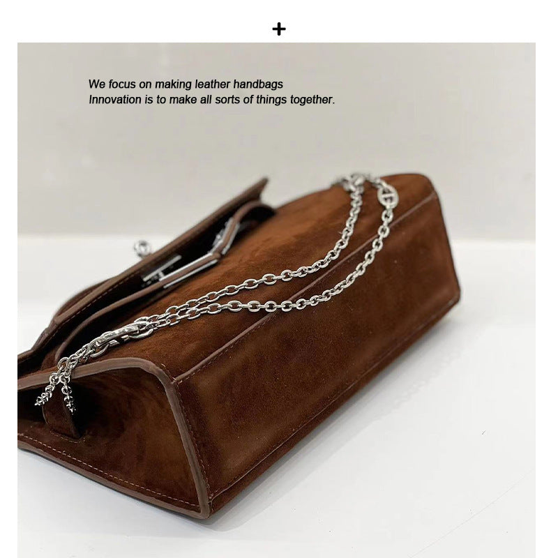 2024新款头层麂皮磨砂牛皮凯丽包时尚锁扣单肩手提斜挎包包