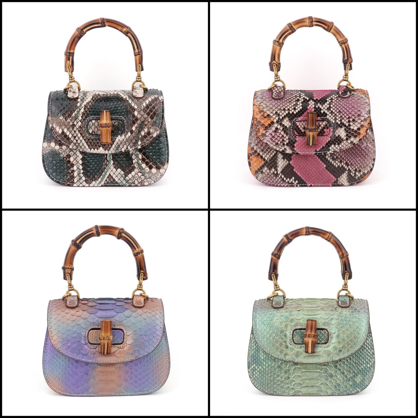 泰国进口蟒蛇皮女包真皮竹节包手提单肩包轻奢手工小香包斜跨迷你