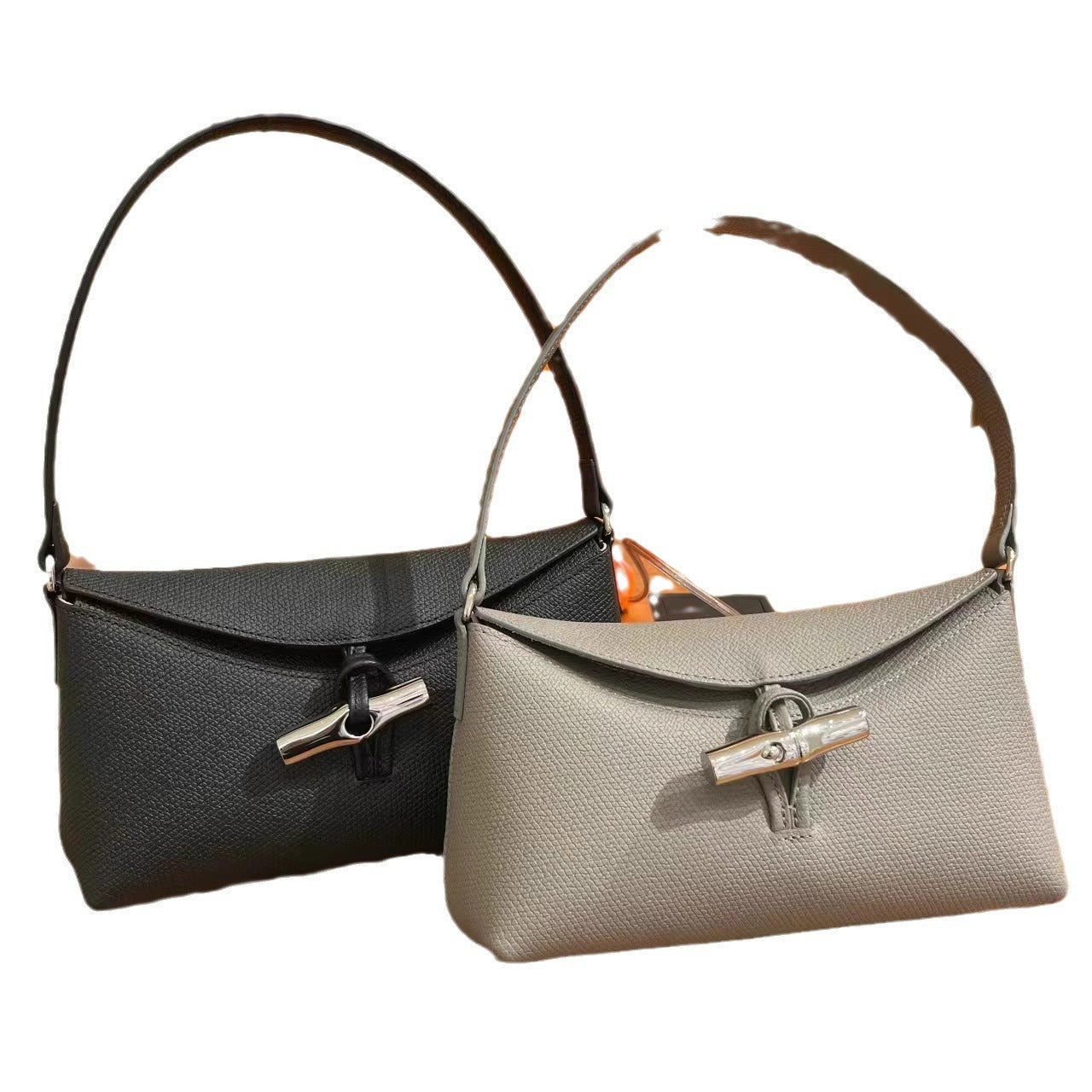 竹节腋下包竹节扣翻盖牛皮手提包时尚百搭hobo单肩包女 直播代发