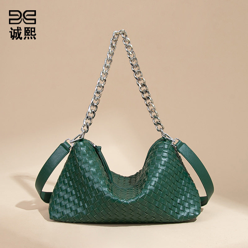 工厂2025新款手工编织包时尚链条大容量单肩腋下包个性百搭手提包