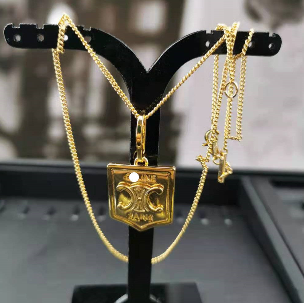 赛家欧美法式潮牌cel风凯旋门盾牌金币复古项链女时尚气质锁骨链