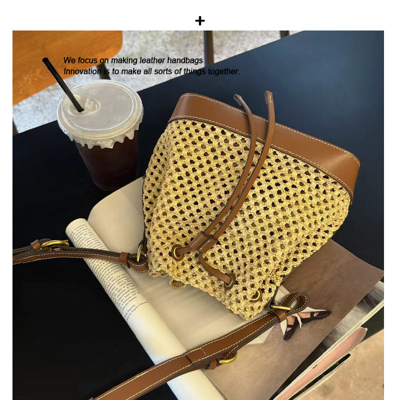 拉菲草编织水桶包包女大容量腋下包高级感手提菜篮子包单肩斜挎包