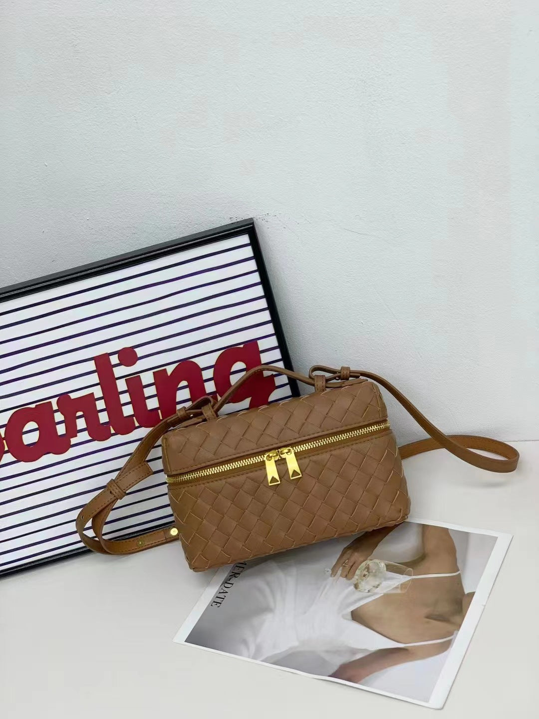 头层羊皮手提包编织饭盒包真皮手拎包化妆盒子包时尚单肩斜挎包女