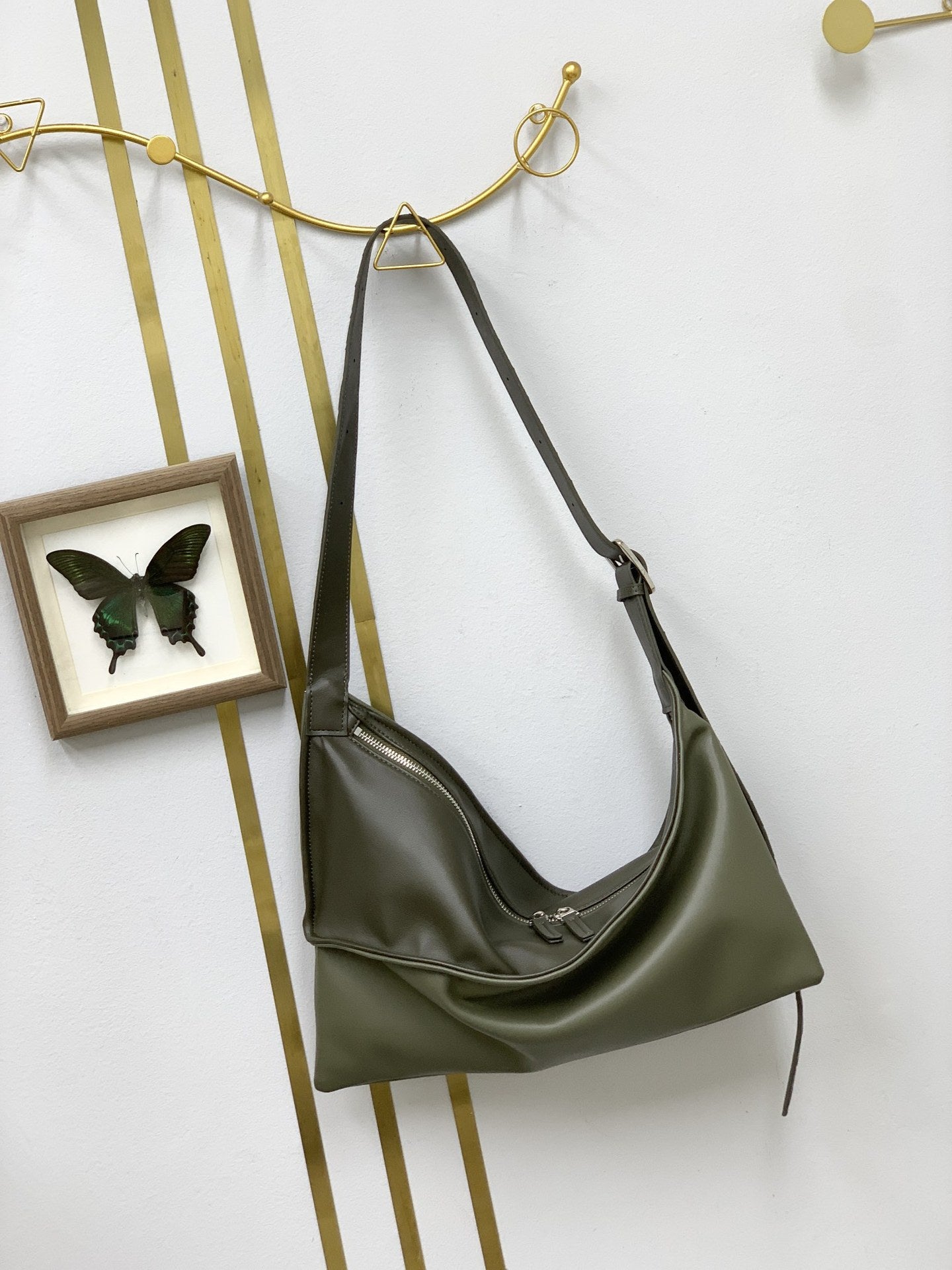 2024新款油蜡皮方盒包宽肩带单肩斜挎休闲包包大号扭结包百搭气质