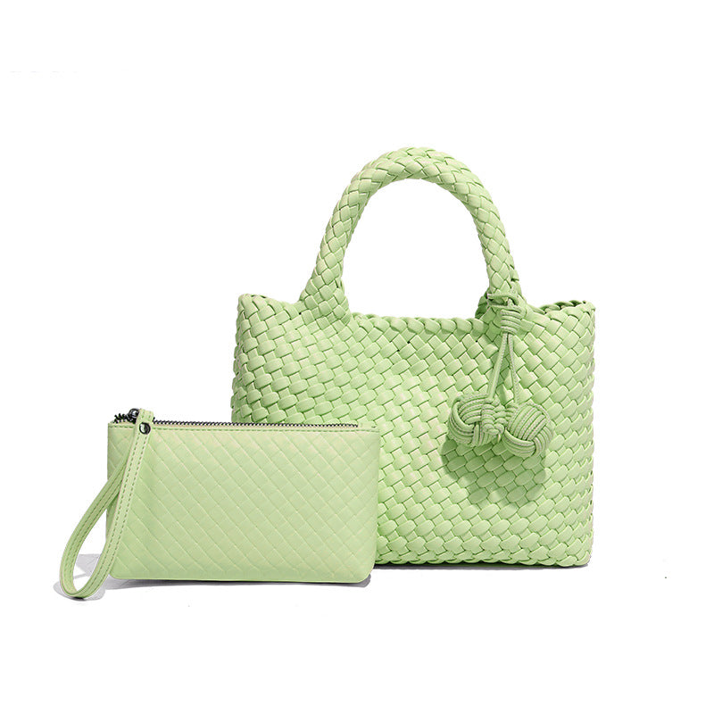 小众编织手提女包新款软皮休闲单肩斜挎包时尚百搭手拎小托特包包