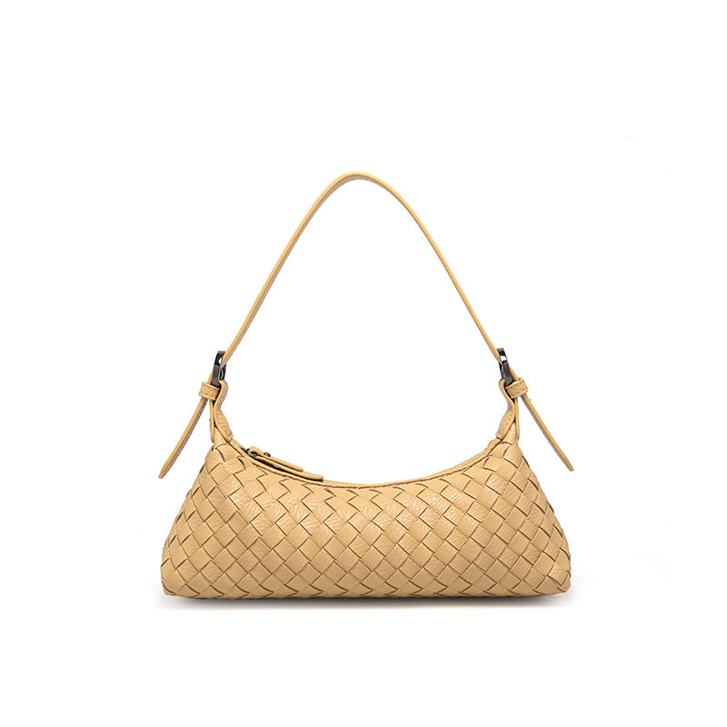 简约百搭手工编织包纯色单肩腋下包时尚潮流法棍包女士斜跨饺子包