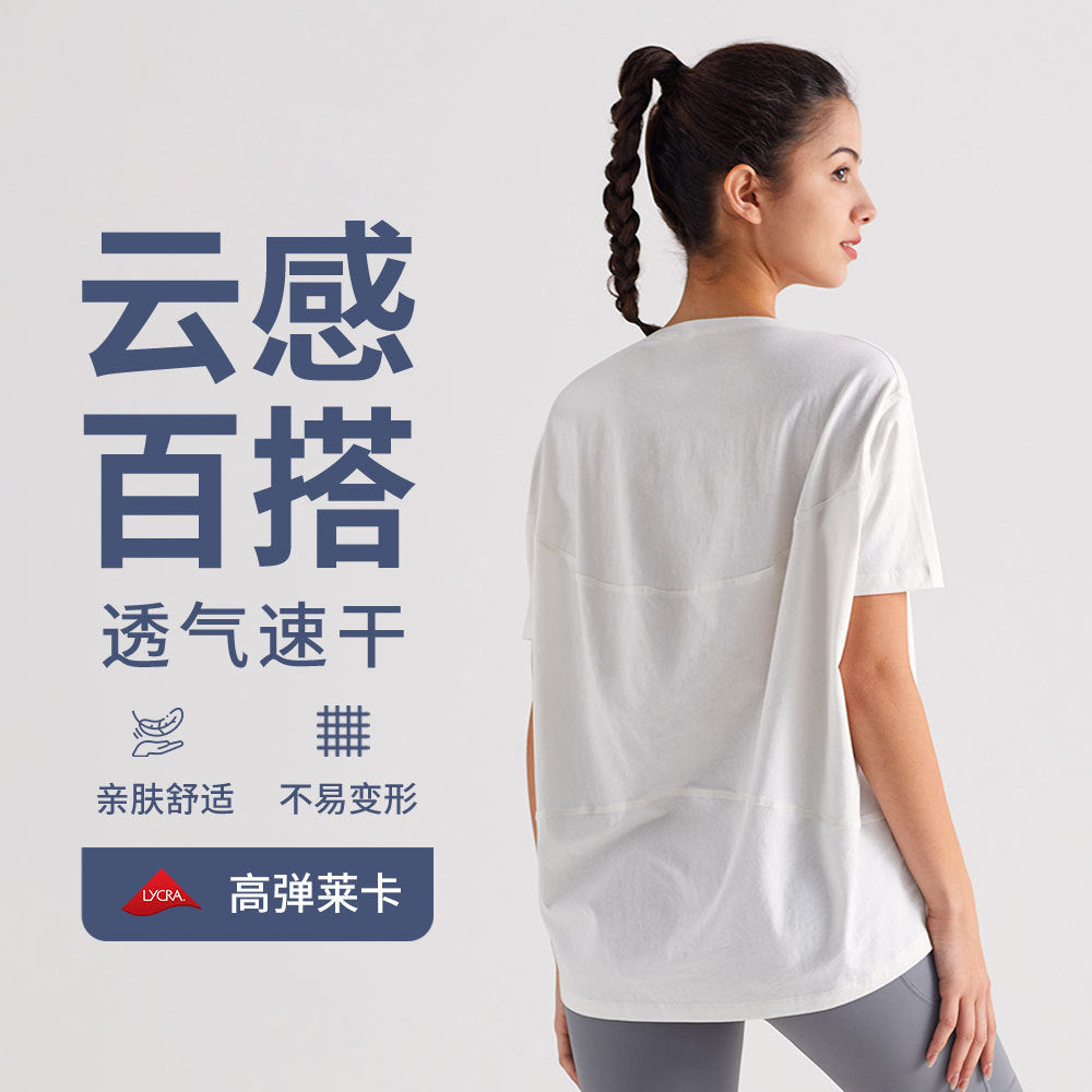 lulu运动短袖T恤女夏季透气速干瑜伽服训练罩衫百搭修身龟背上衣