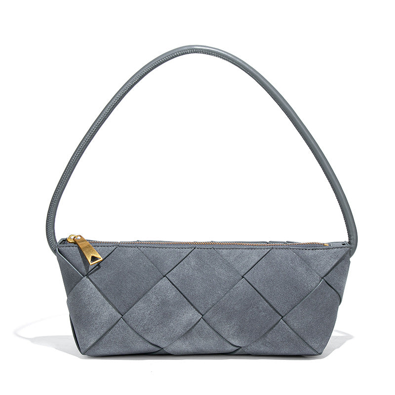 时尚小众设计单肩女包秋冬磨砂麂皮绒编织包包潮流复古手拎腋下包