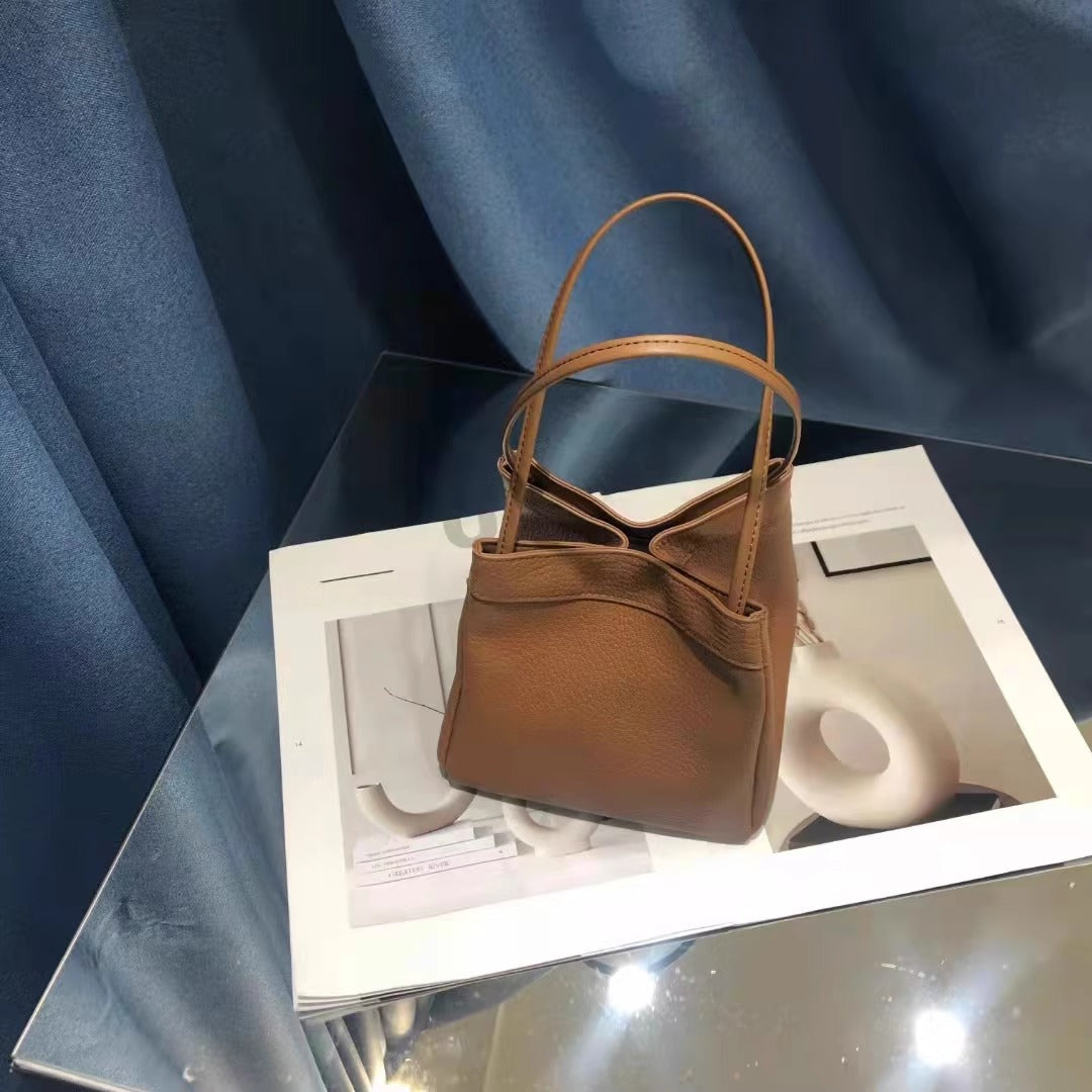 新中式国风晕染菜篮子包牛皮绸缎锦囊包手提包女单肩斜挎包水桶包