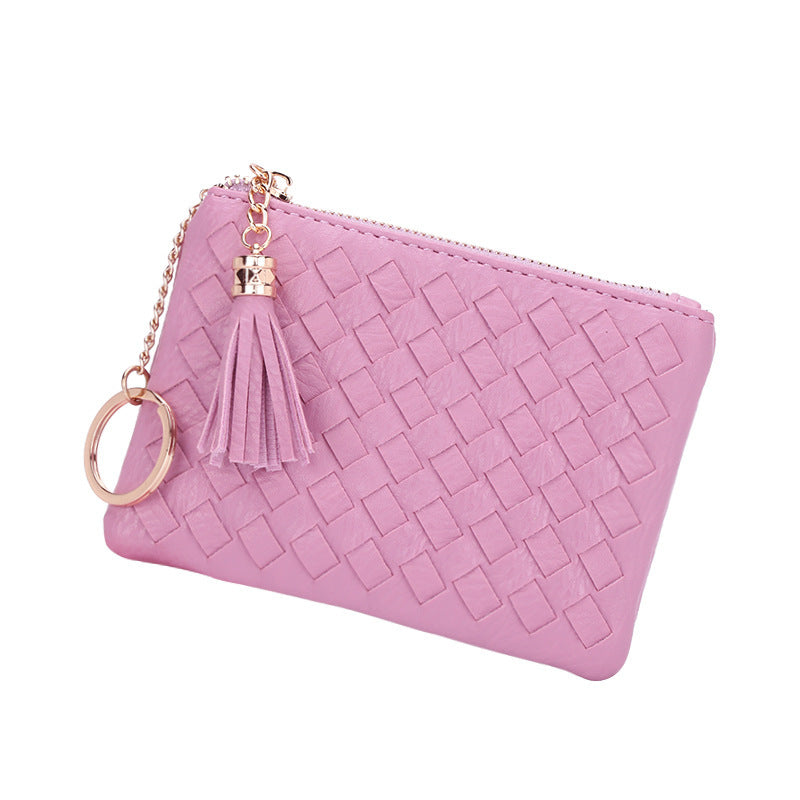 批发定制编织银币零钱包小巧轻便百搭卡包钥匙扣流苏拉链短款钱包