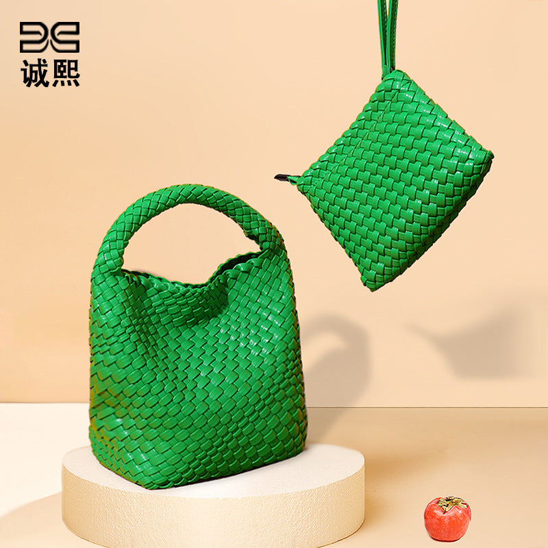 韩版时尚编织子母包纯色百搭简约手提包新款轻奢小众单肩斜挎女包