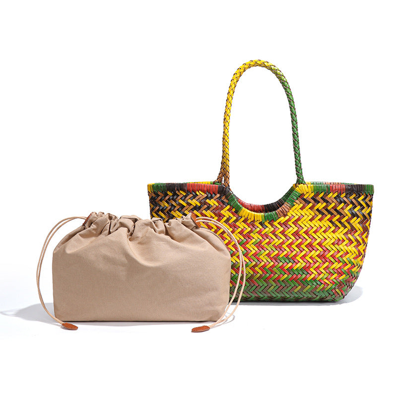 潮流定制彩色编织包时尚潮流菜篮子单肩腋下女包大容量手提子母包