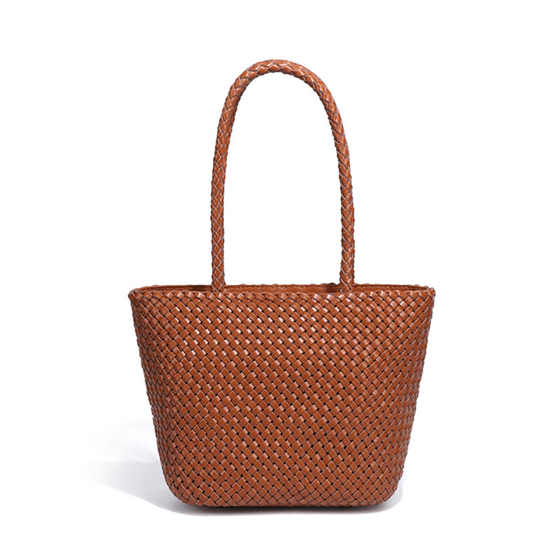 工厂定制logo贴标手工编织女包复古菜篮子手提包休闲单肩腋下女包