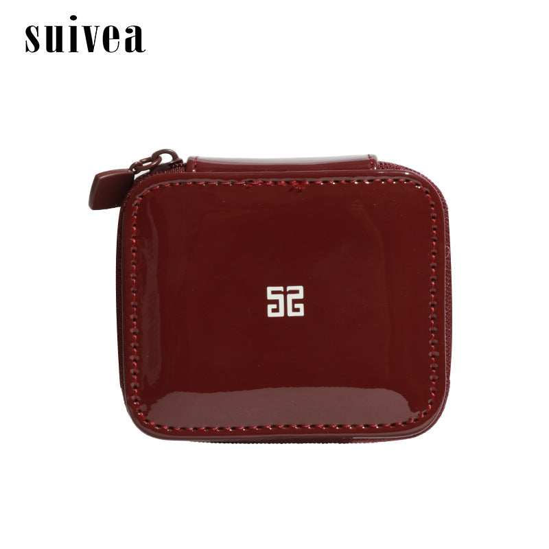 2024新款化妆盒mini收纳口红包高端漆皮带化妆镜小盒子化妆女包包