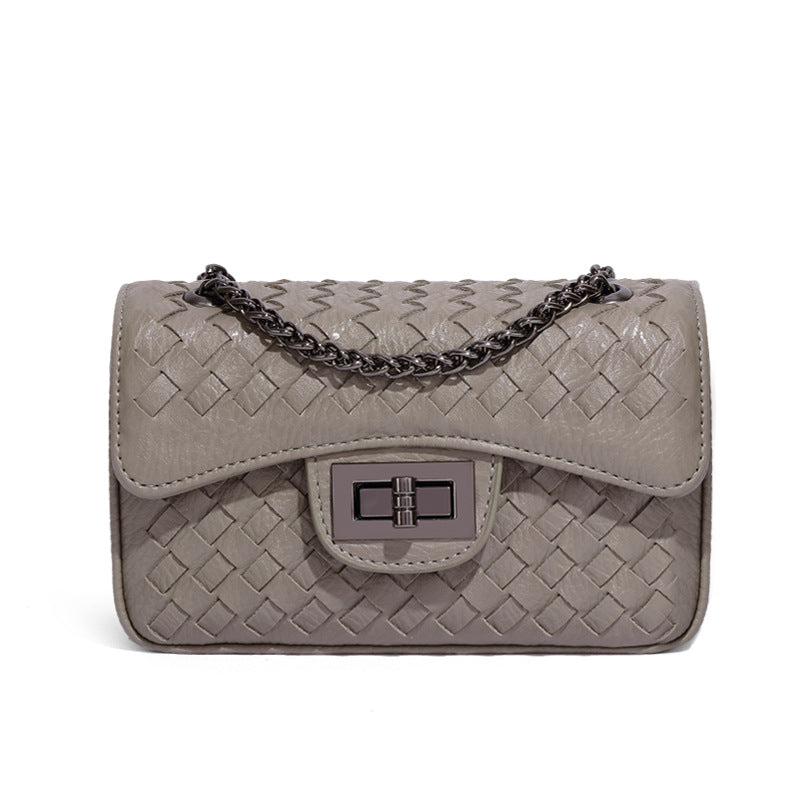 时尚百搭小方包小香风链条单肩斜挎女包简约休闲纯色手工编织包包