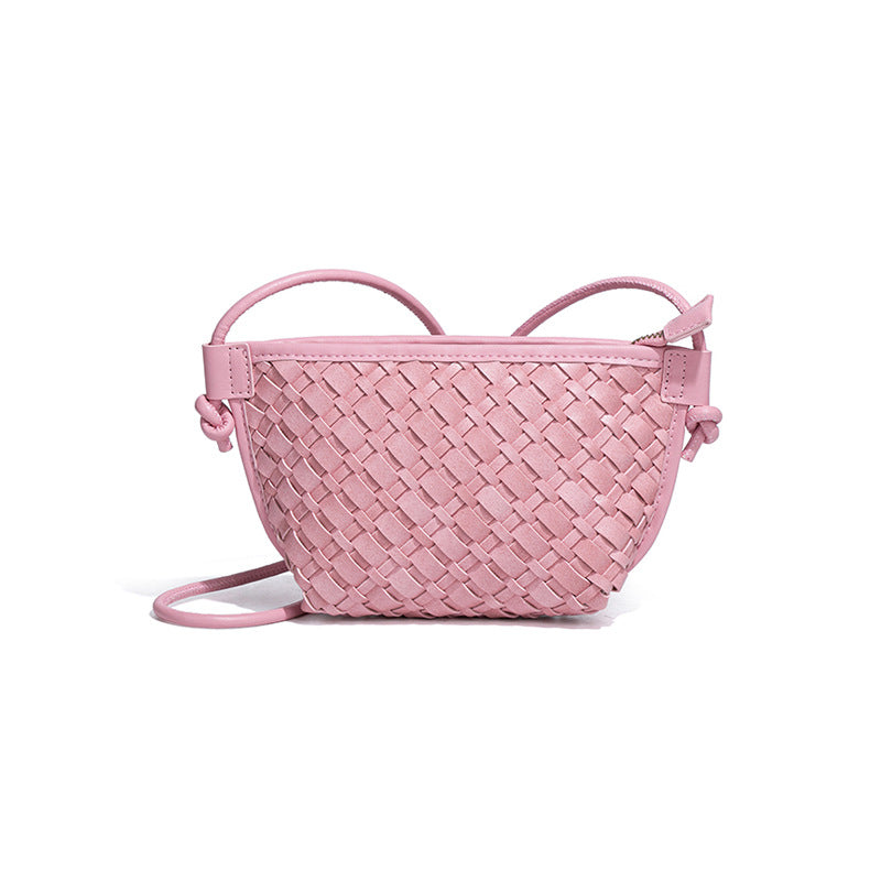 新款纯色百搭斜跨编织女包休闲创意零钱包小巧可爱mini复古饺子包