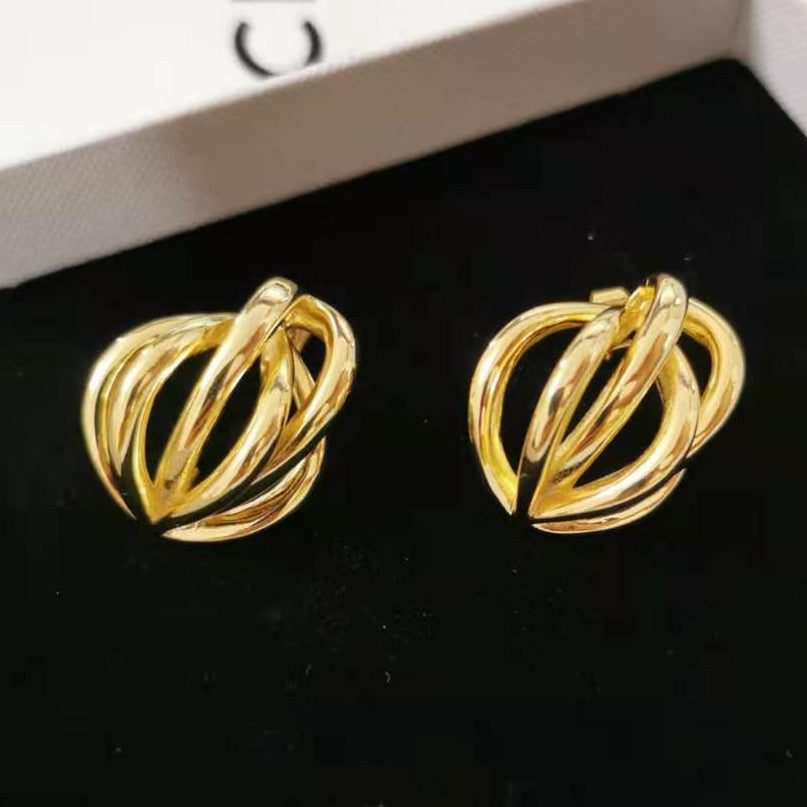 赛家新款法式高级感简约复古时髦交叉螺纹香蕉形个性耳环女耳钉