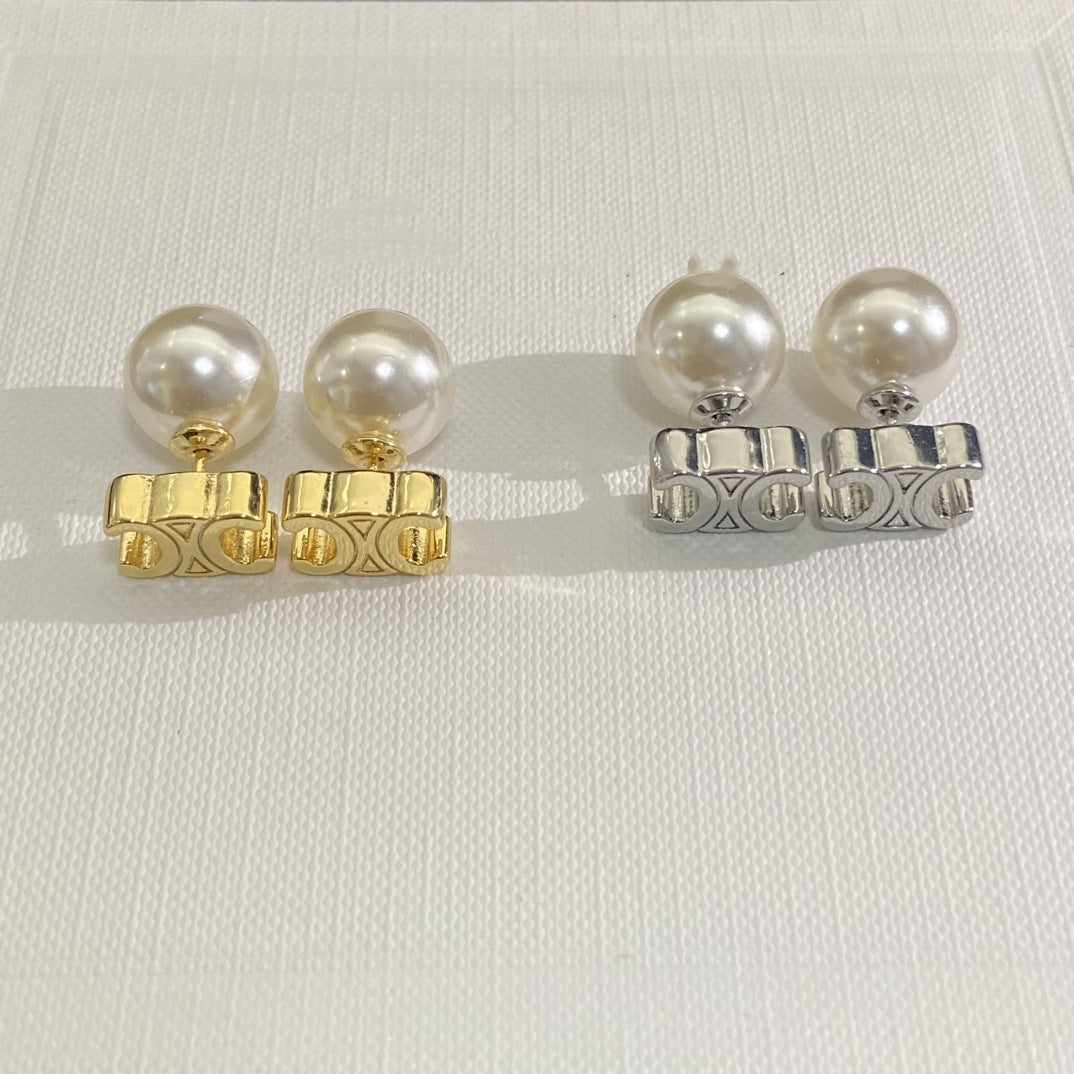 24新款凯旋门珍珠耳钉女高级感气质黄铜镀金爱心树脂耳环