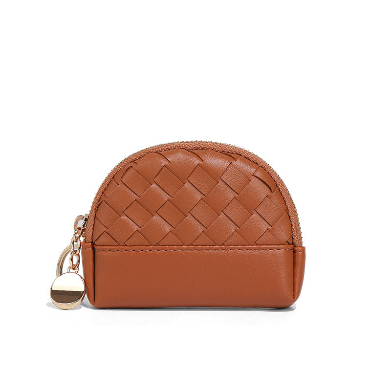 2025新款女包手工编织女钱包简约零钱包钱夹PU皮革小拉链化妆包包