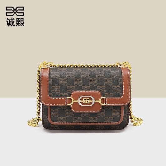 时尚经典老花小方包大容量质感印花单肩包通勤百搭复古链条斜挎包