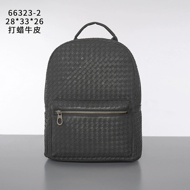 X&BV背包男双肩包真皮大容量休闲商务编织青年电脑包潮流旅行书包