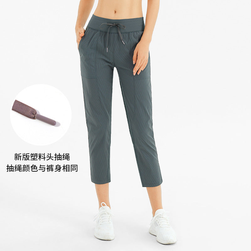 lulu薄款运动裤女宽松休闲抽绳小脚健身裤跑步透气速干八分瑜伽裤