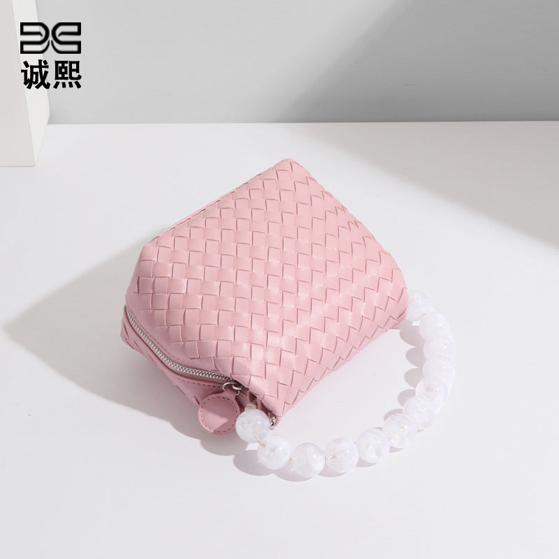 小众设计包包女小清新马卡龙色文艺淑女珍珠提把饭盒包单肩斜挎包