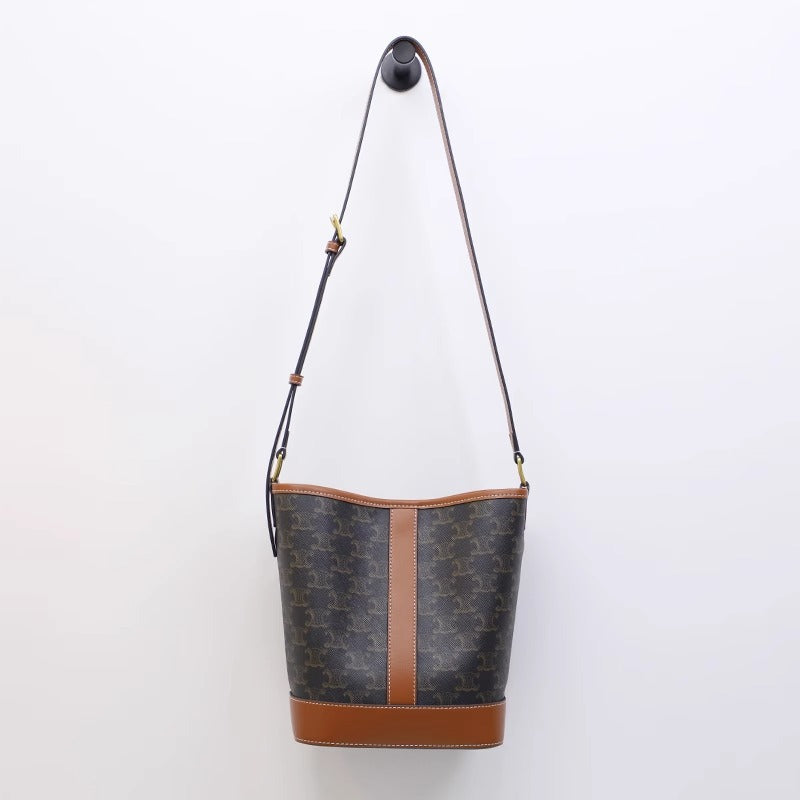 凯旋门水桶包2023新款秋冬老花大容量水桶包斜挎包真皮复古通勤包